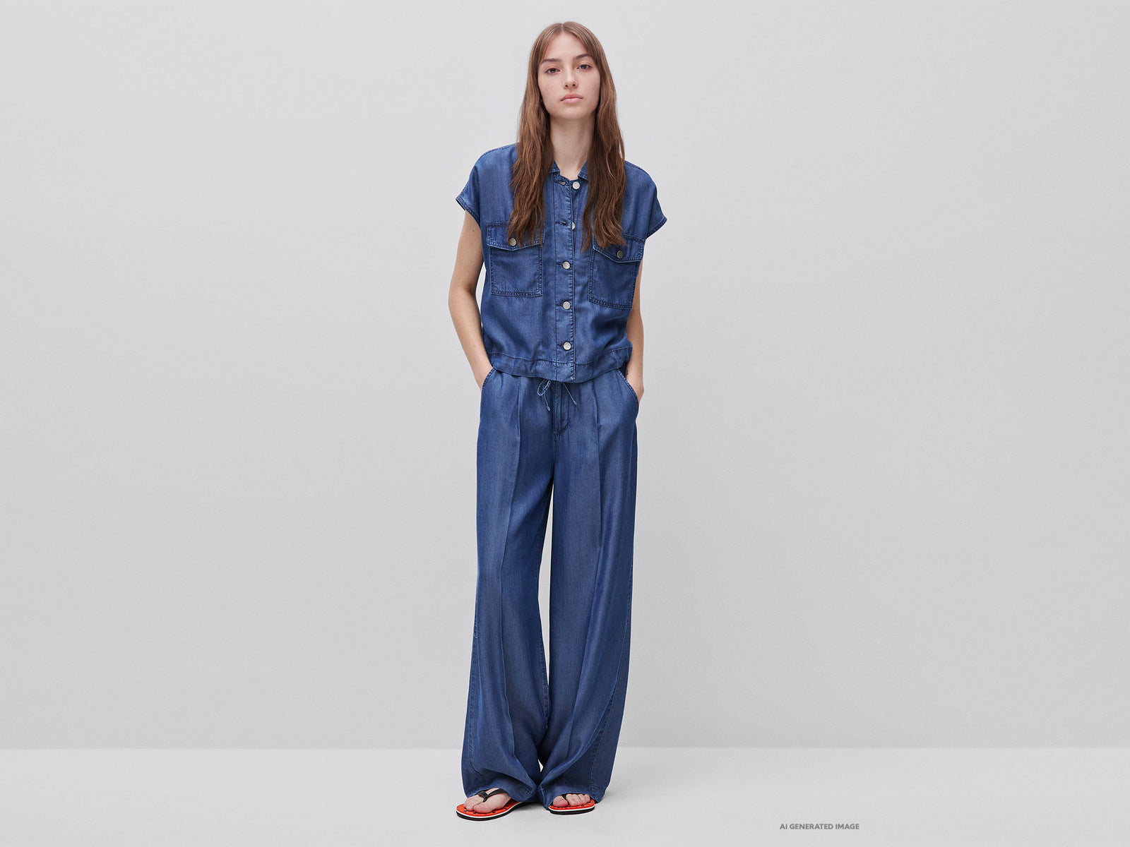 Wide chambray trousers