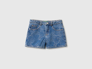 Embroidered denim shorts