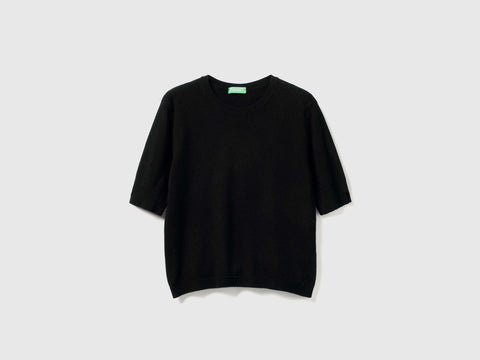 Camisola de manga curta preta em pura lã Merino - ucb_image_FS