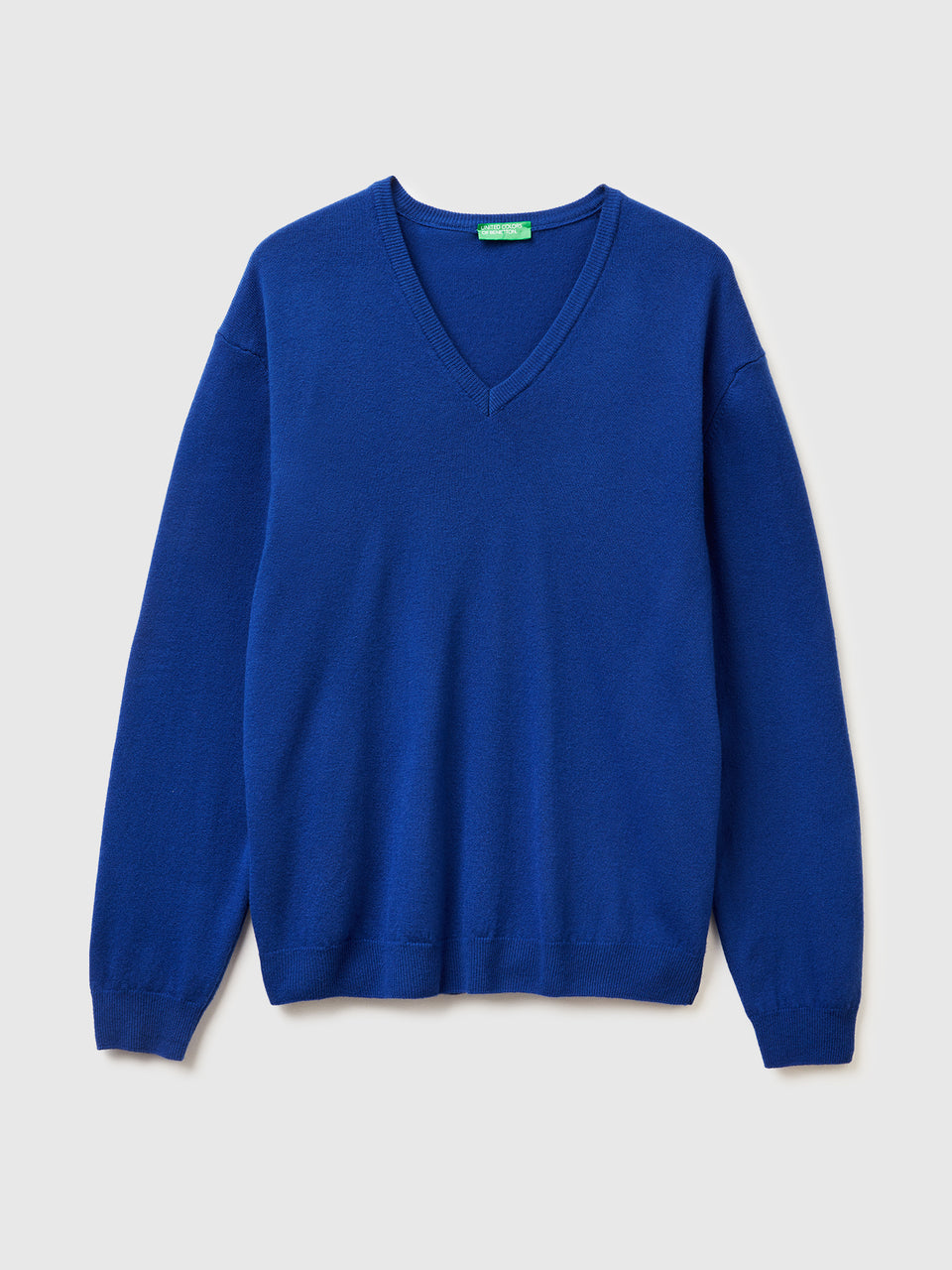 Camisola decote em V azul bluette em pura lã Merino - ucb_image_FS