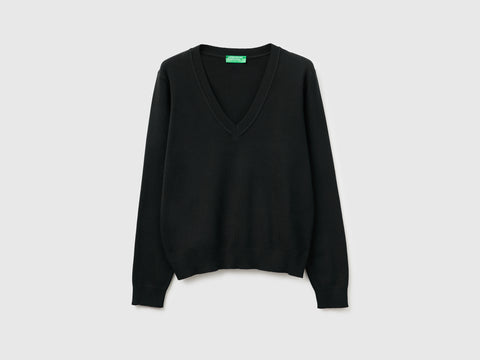 Black V-neck sweater in tricot cotton - ucb_image_FS