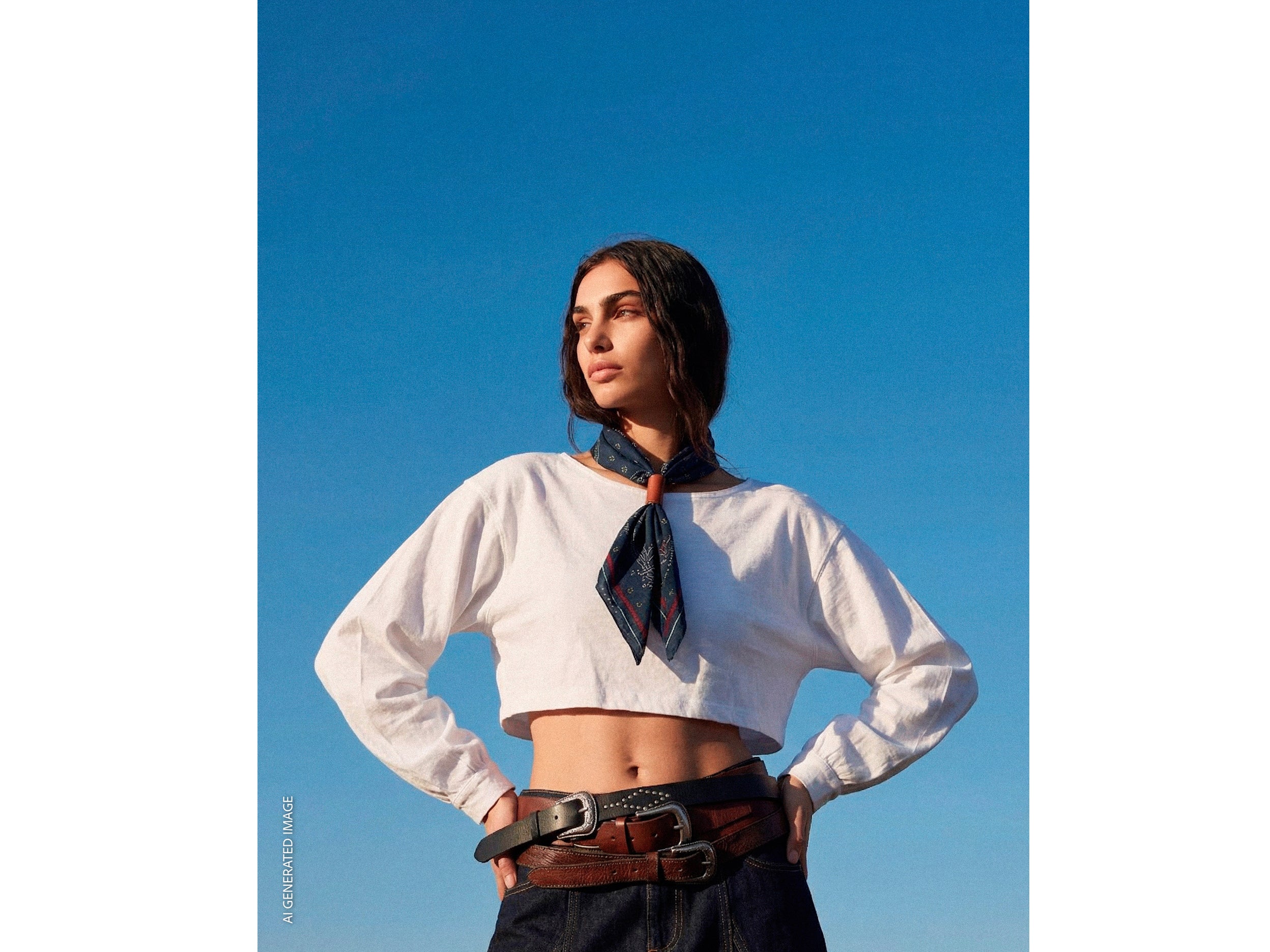 Cropped balloon sleeve T-shirt