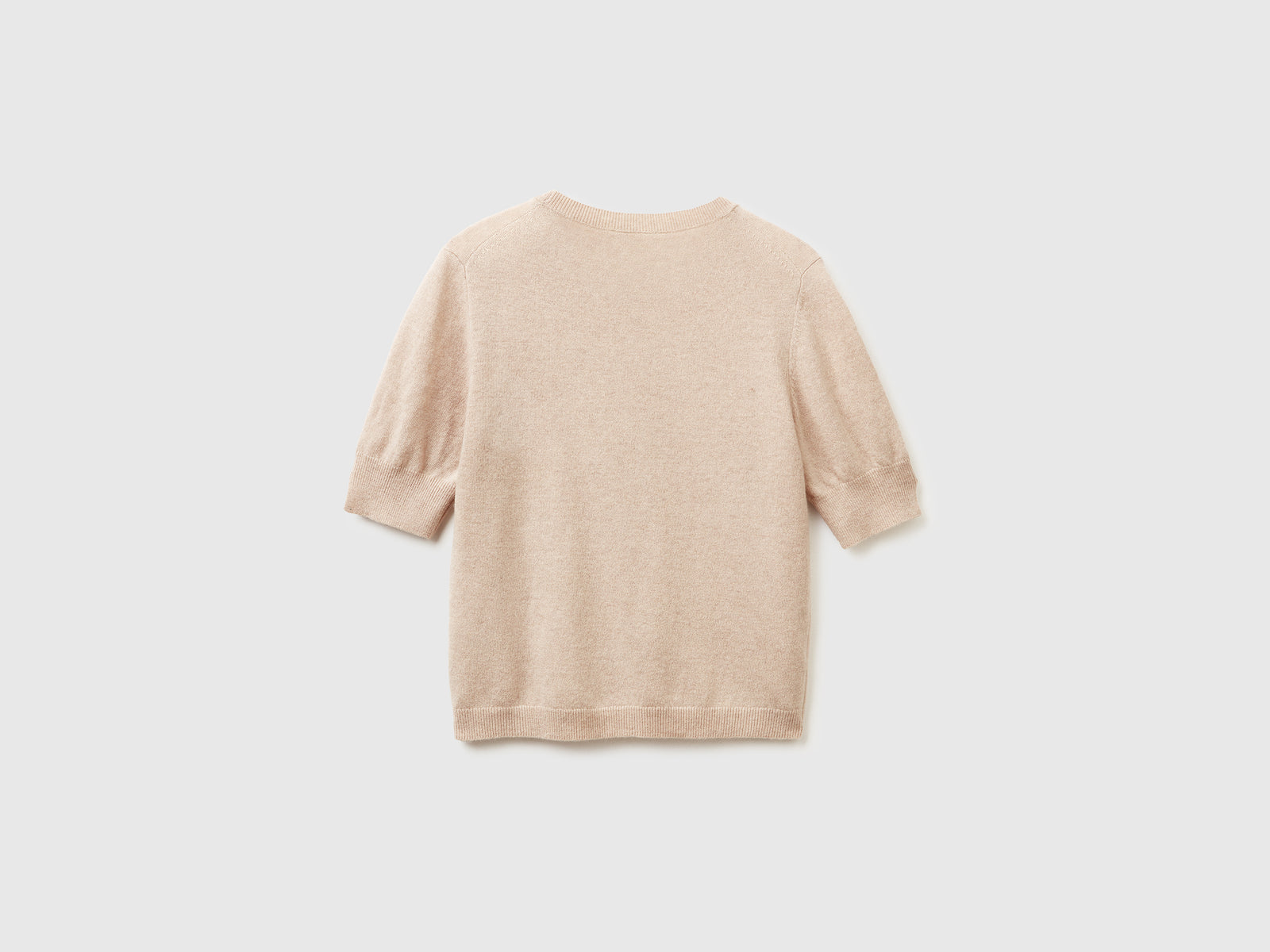 Camisola de manga curta bege em pura lã Merino - ucb_image_BS
