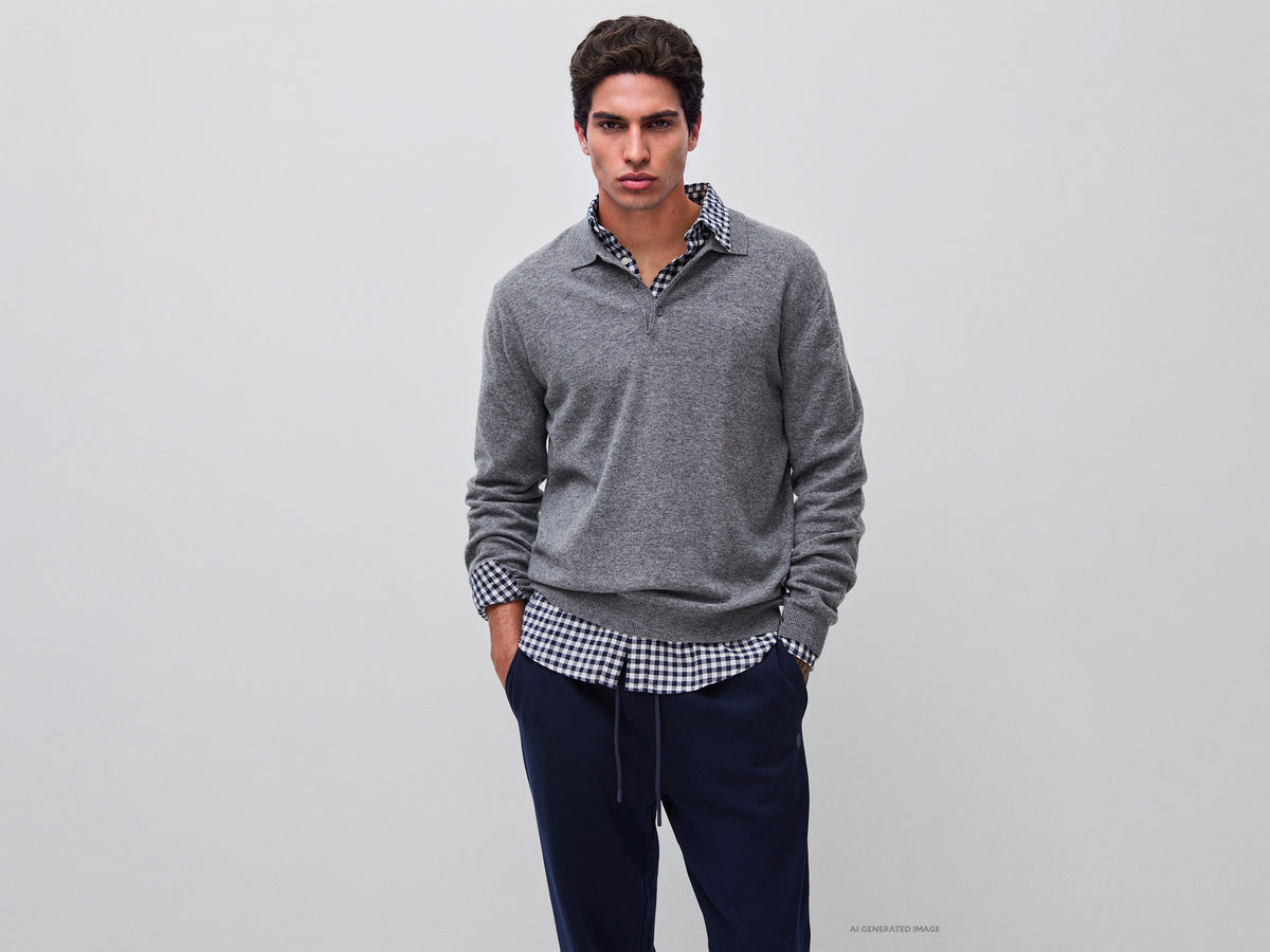 Polo cinza mélange em pura lã Merino - ucb_image_F