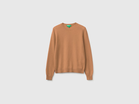 Camisola de gola redonda cor camel em pura lã Merino - ucb_image_FS