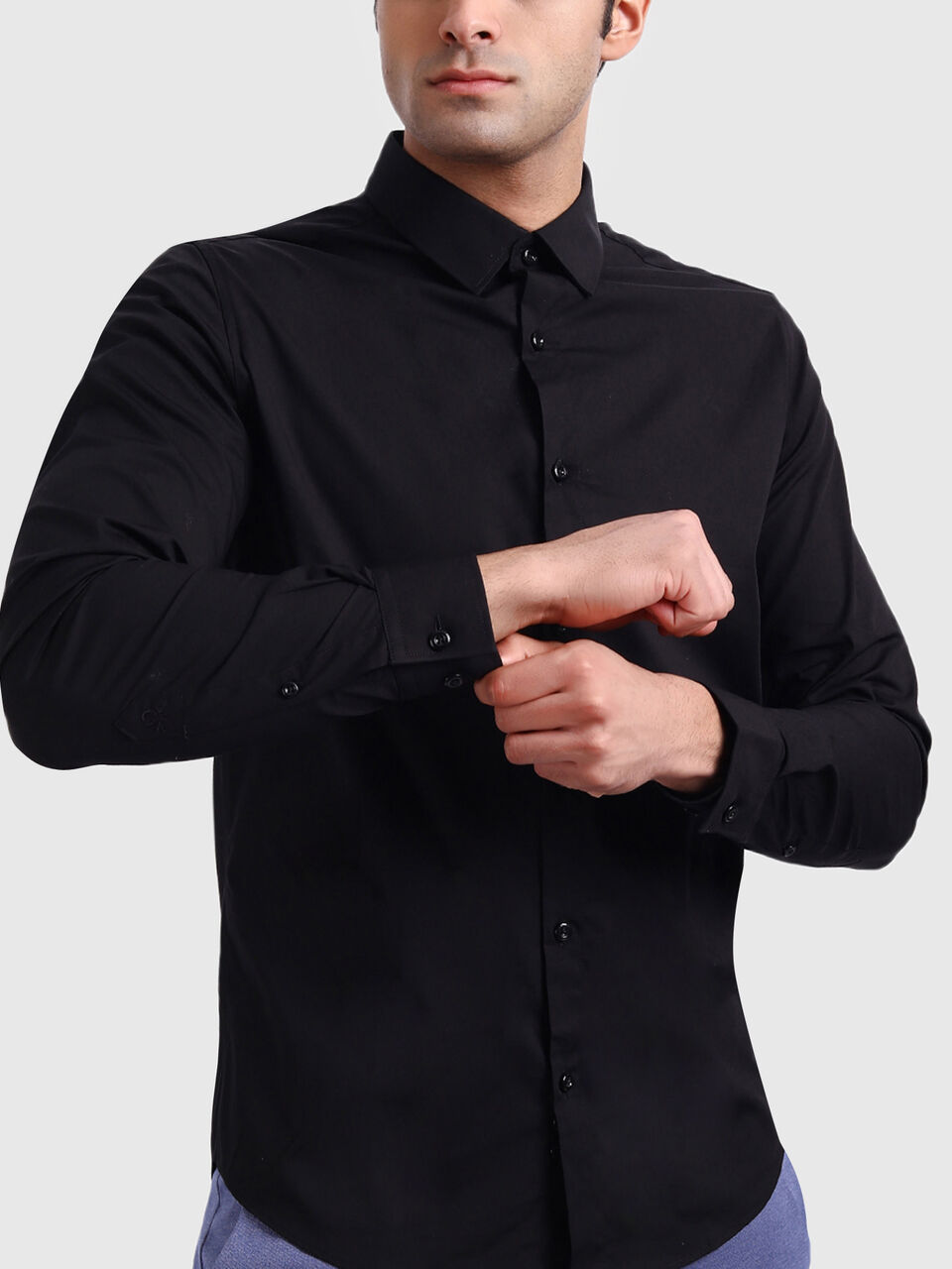 Stretchable Poplin Shirt with Regular Collar image number null