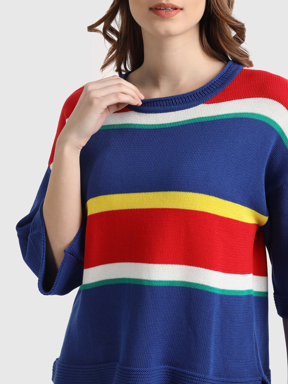 Stripe Tricot Sweater with Flared Sleeves image number null