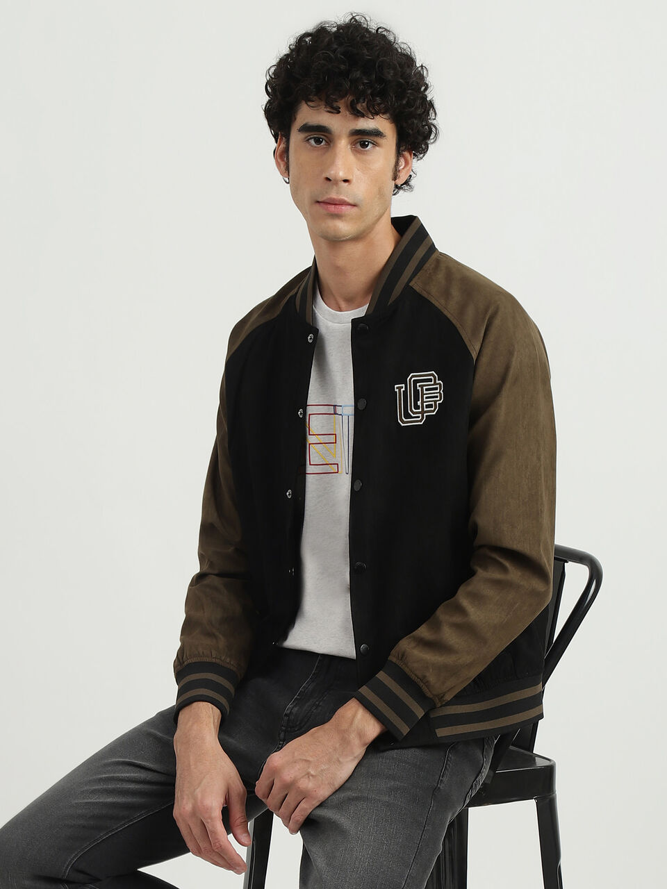 SUEDE VARSITY BOMBER JACKET image number null