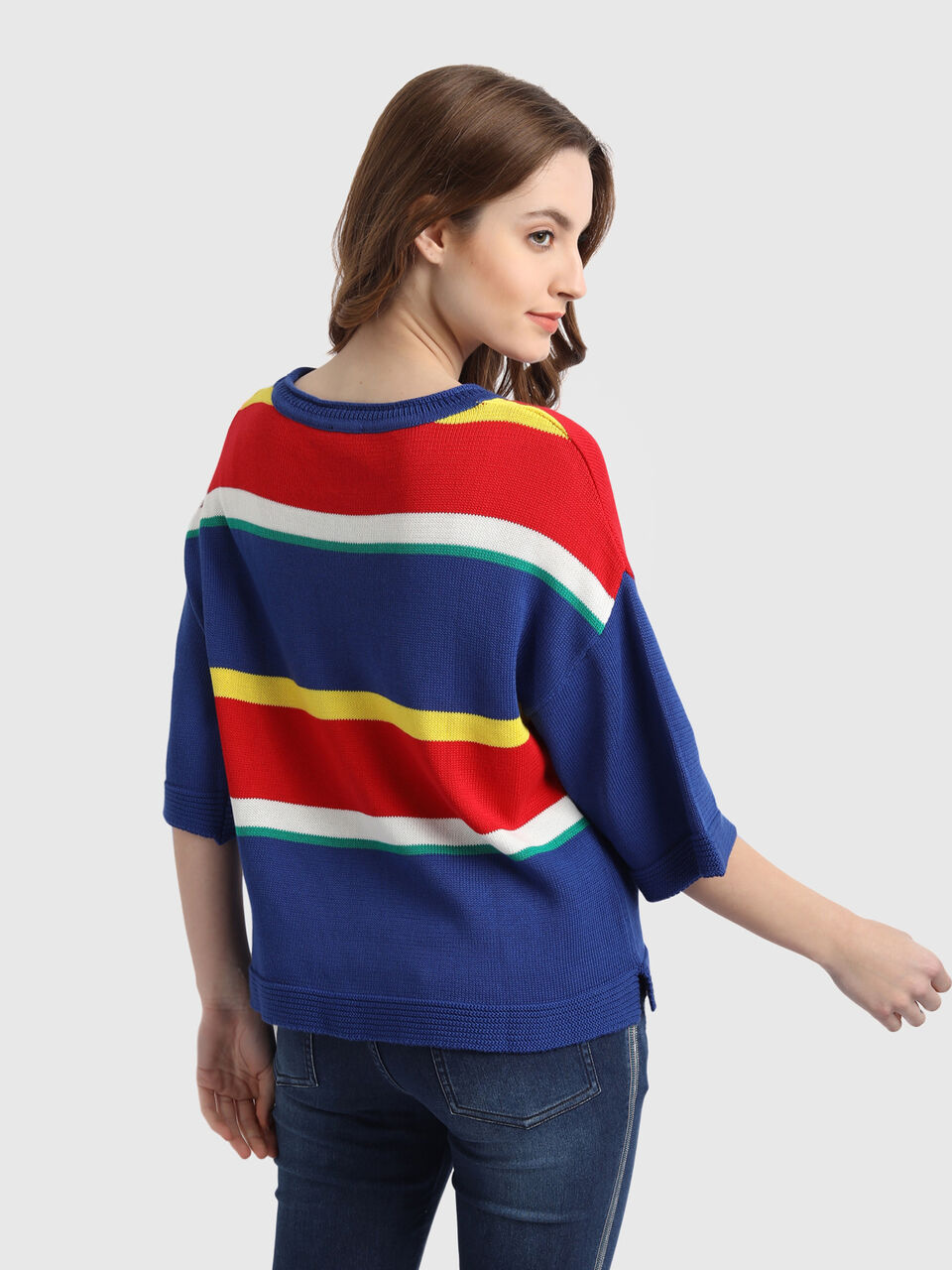 Stripe Tricot Sweater with Flared Sleeves image number null