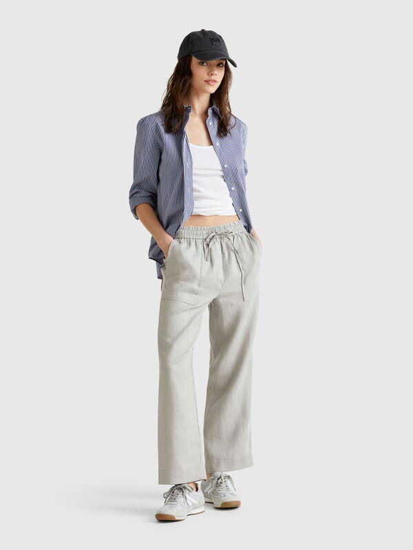 Trousers in pure linen with elastic Women