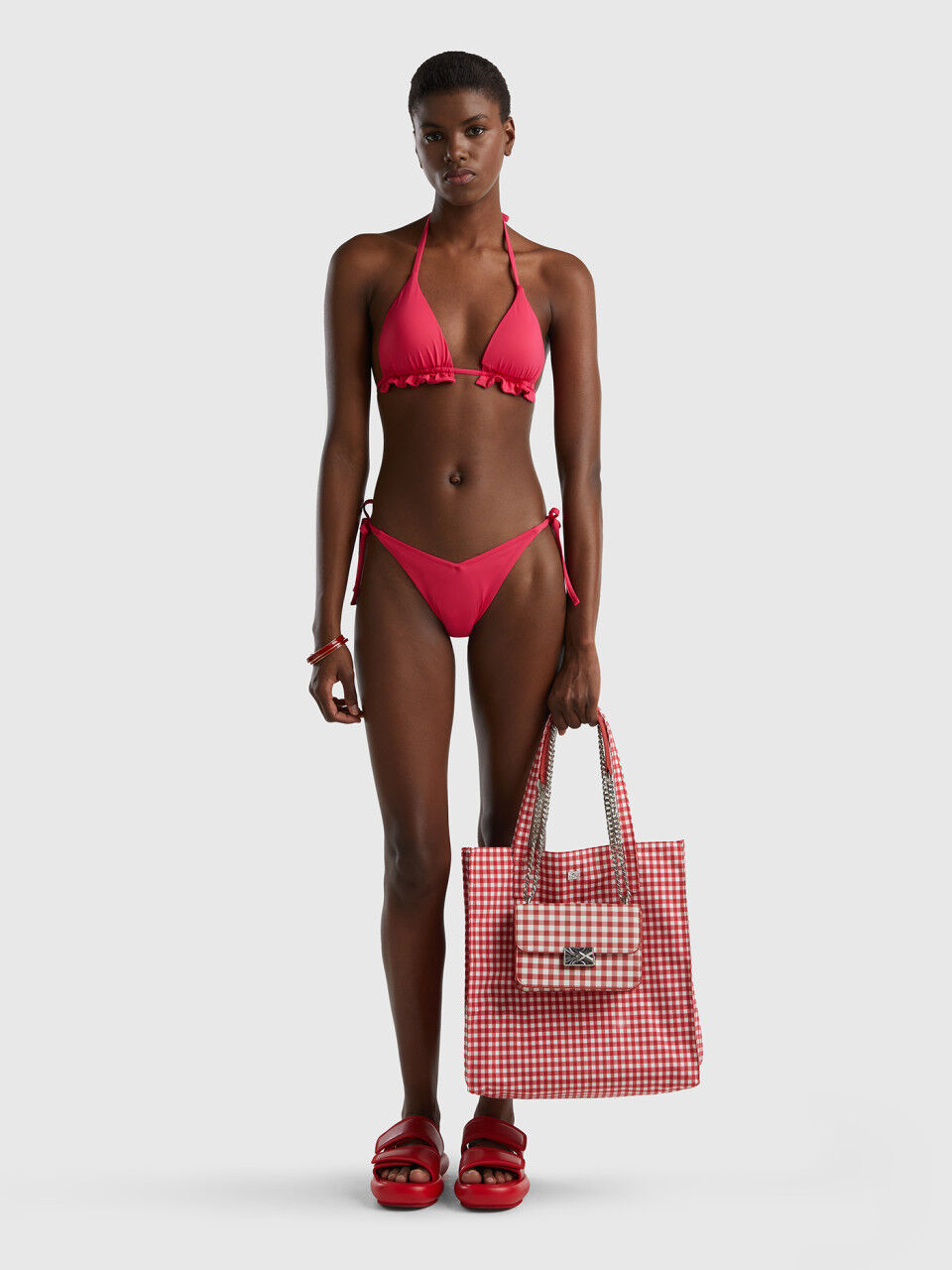 Triangle bikini top in ECONYL® with flounces