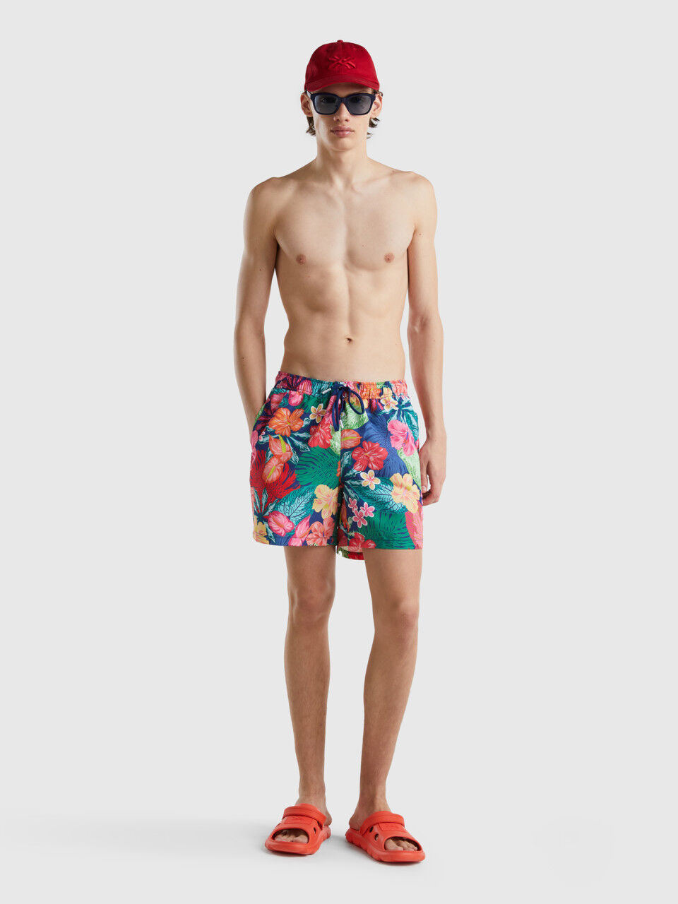 Swim trunks with floral print