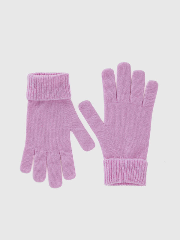 Lilac gloves in pure Merino wool Women