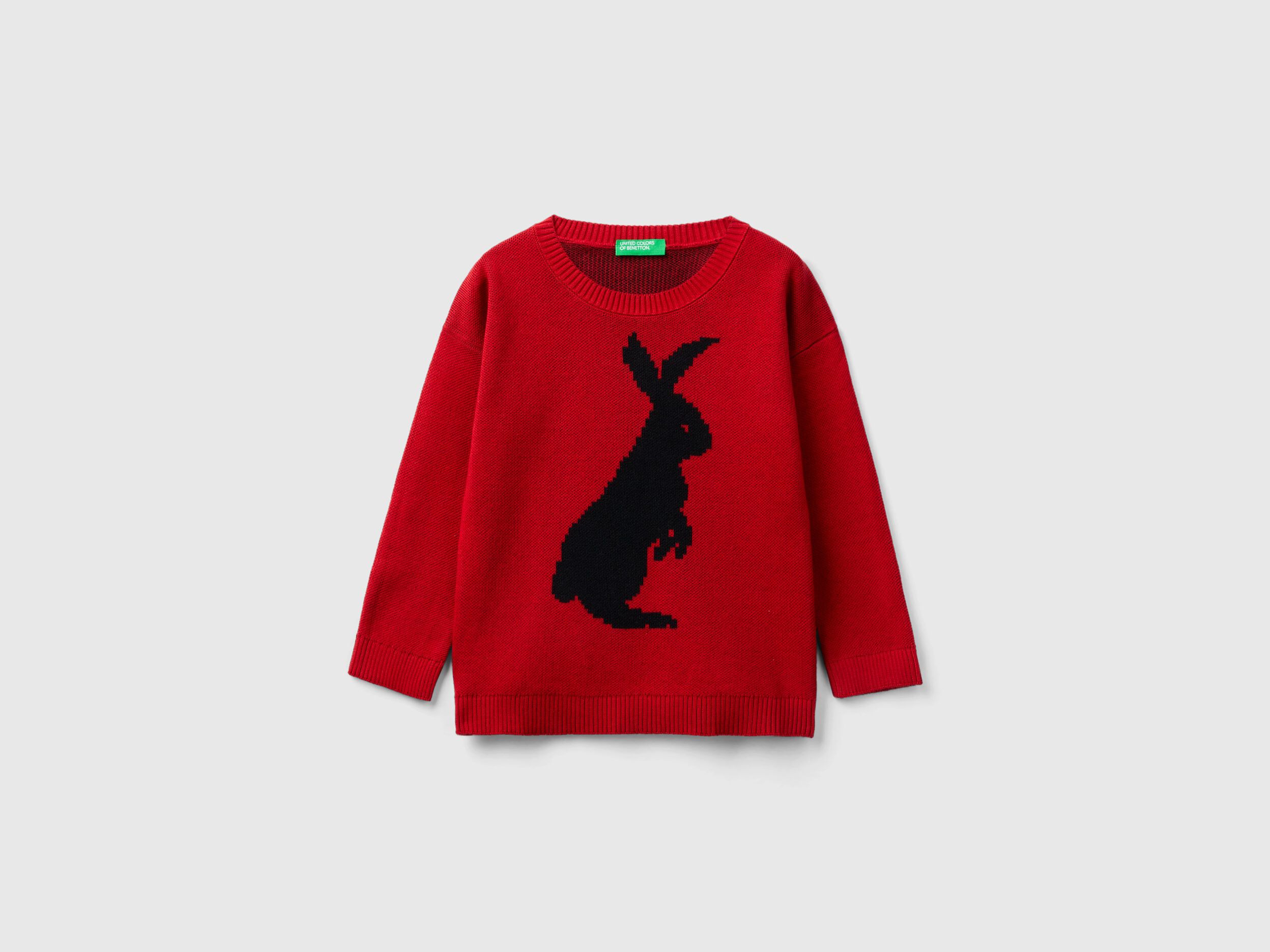 Sweater with bunny design Red Benetton