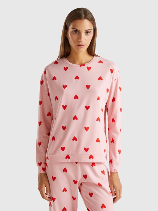 Warm cotton t-shirt with hearts Women