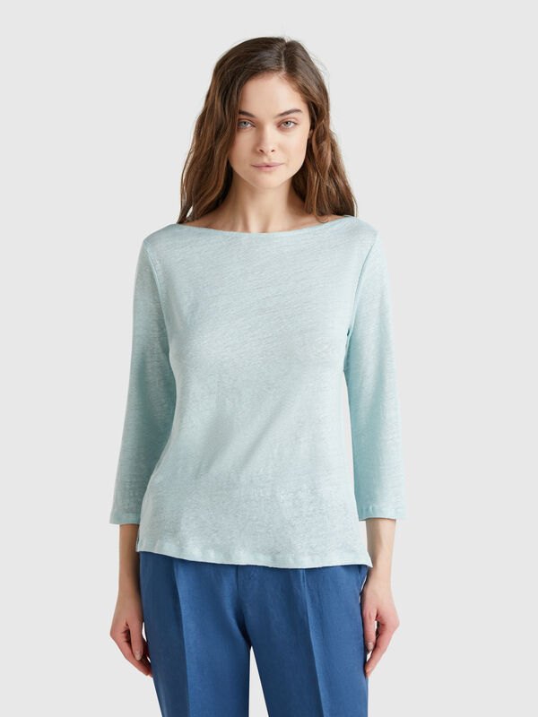 Pure linen t-shirt with 3/4 sleeves Women