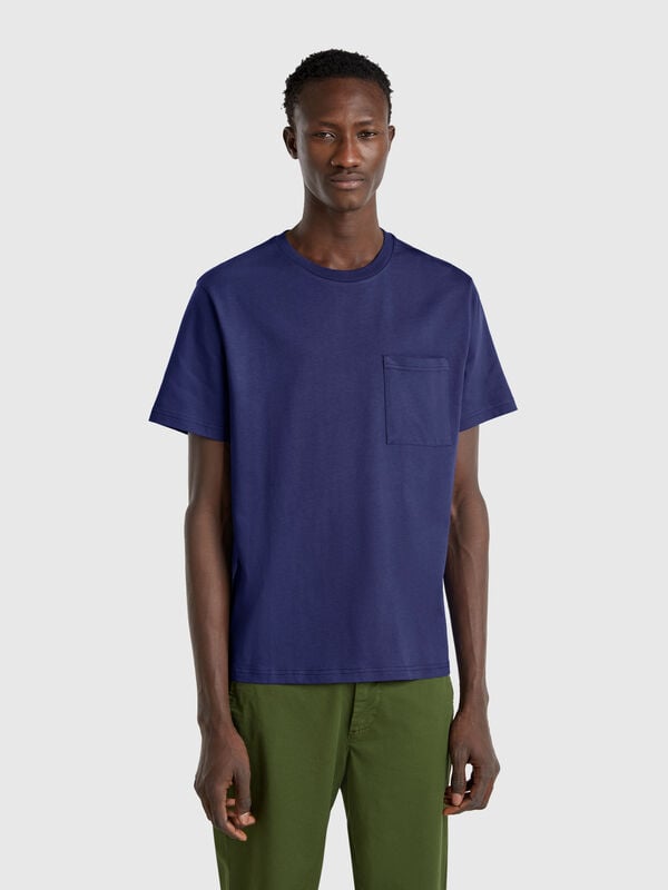 Blue organic cotton t-shirt with pocket Men