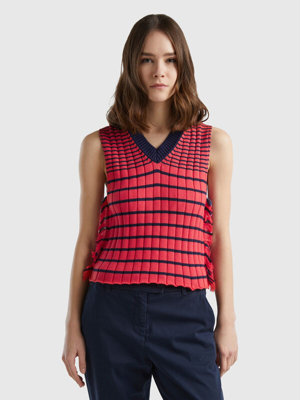 Coral red striped vest Women