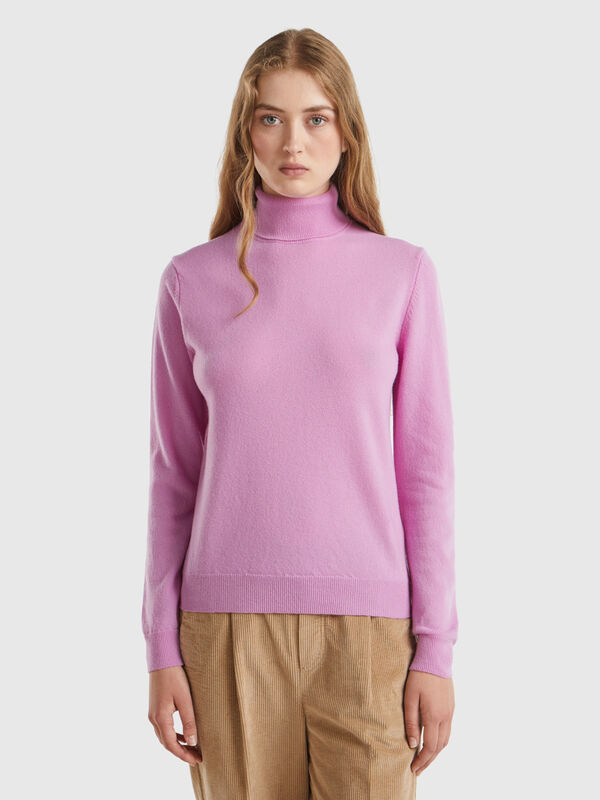 Lilac turtleneck sweater in pure Merino wool Women