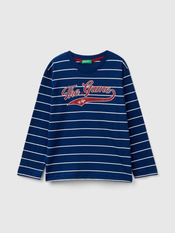 Striped t-shirt with slogan Junior Boy