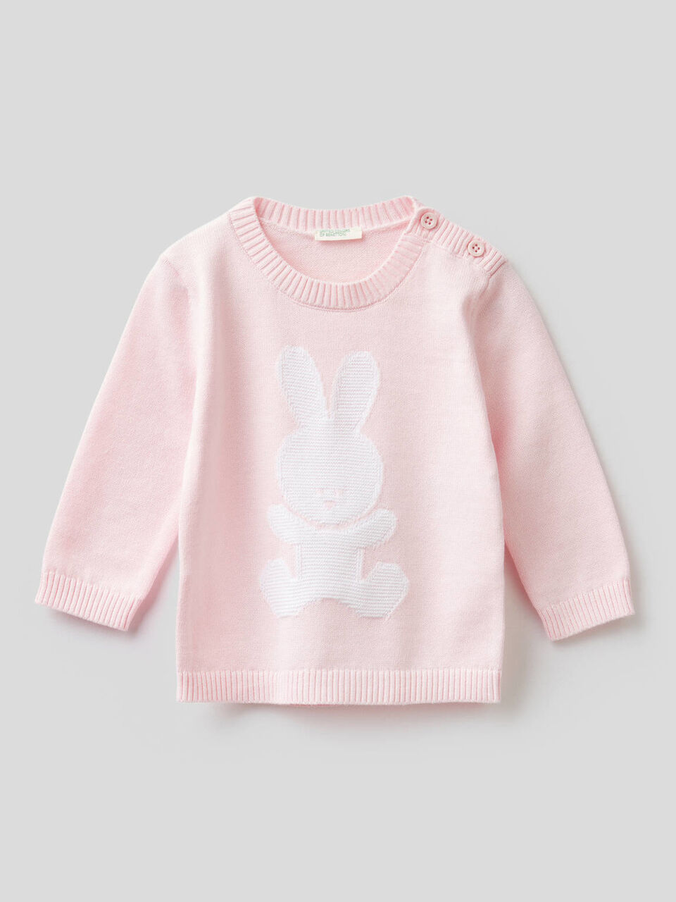 Crew neck 100% cotton sweater with inlay image number 1