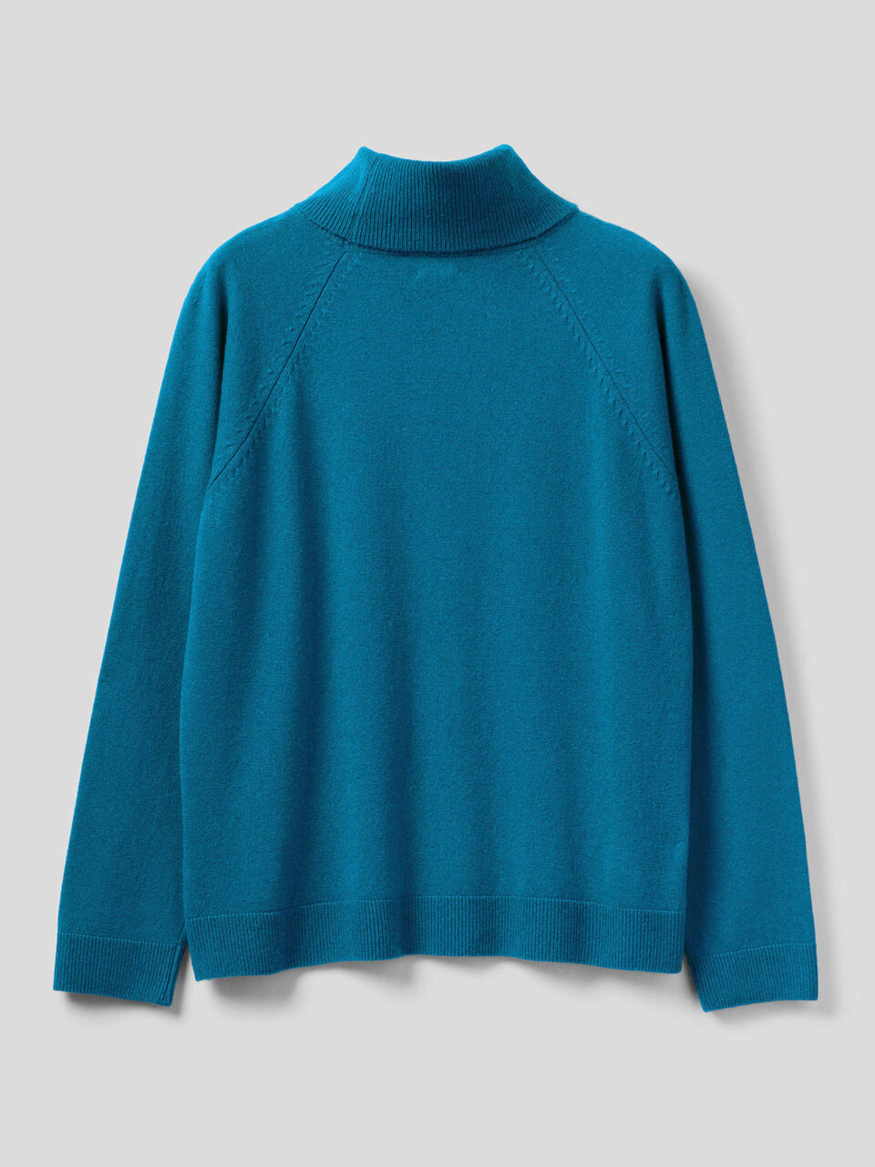 Teal turtleneck sweater in cashmere and wool blend