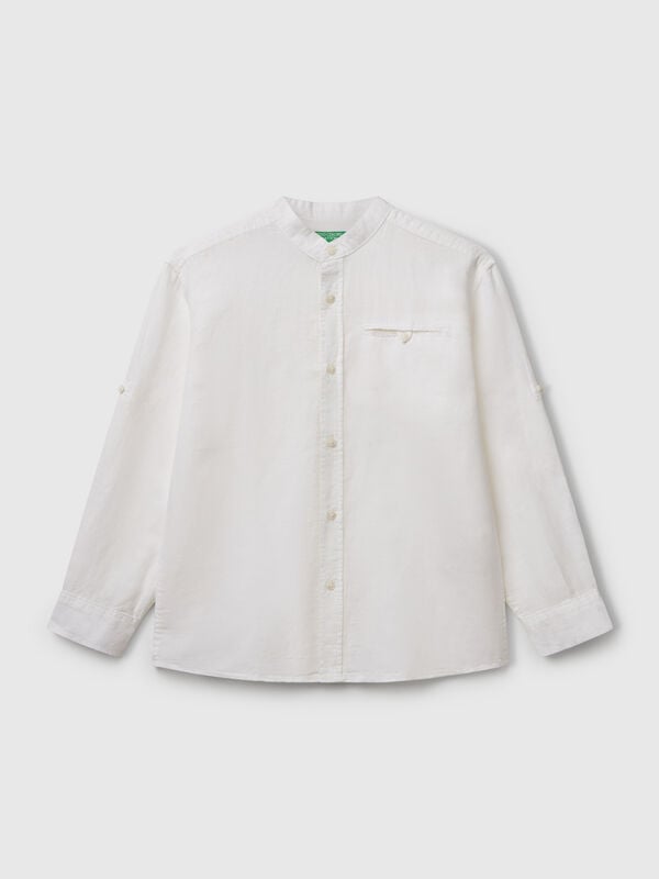 Mandarin collar shirt in linen blend Junior Boy