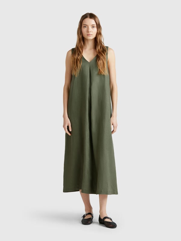 Sleeveless dress in pure linen Women