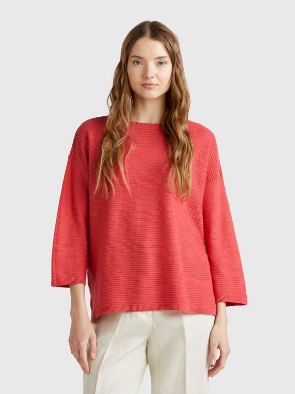 Sweater in linen blend with 3/4 sleeves Women