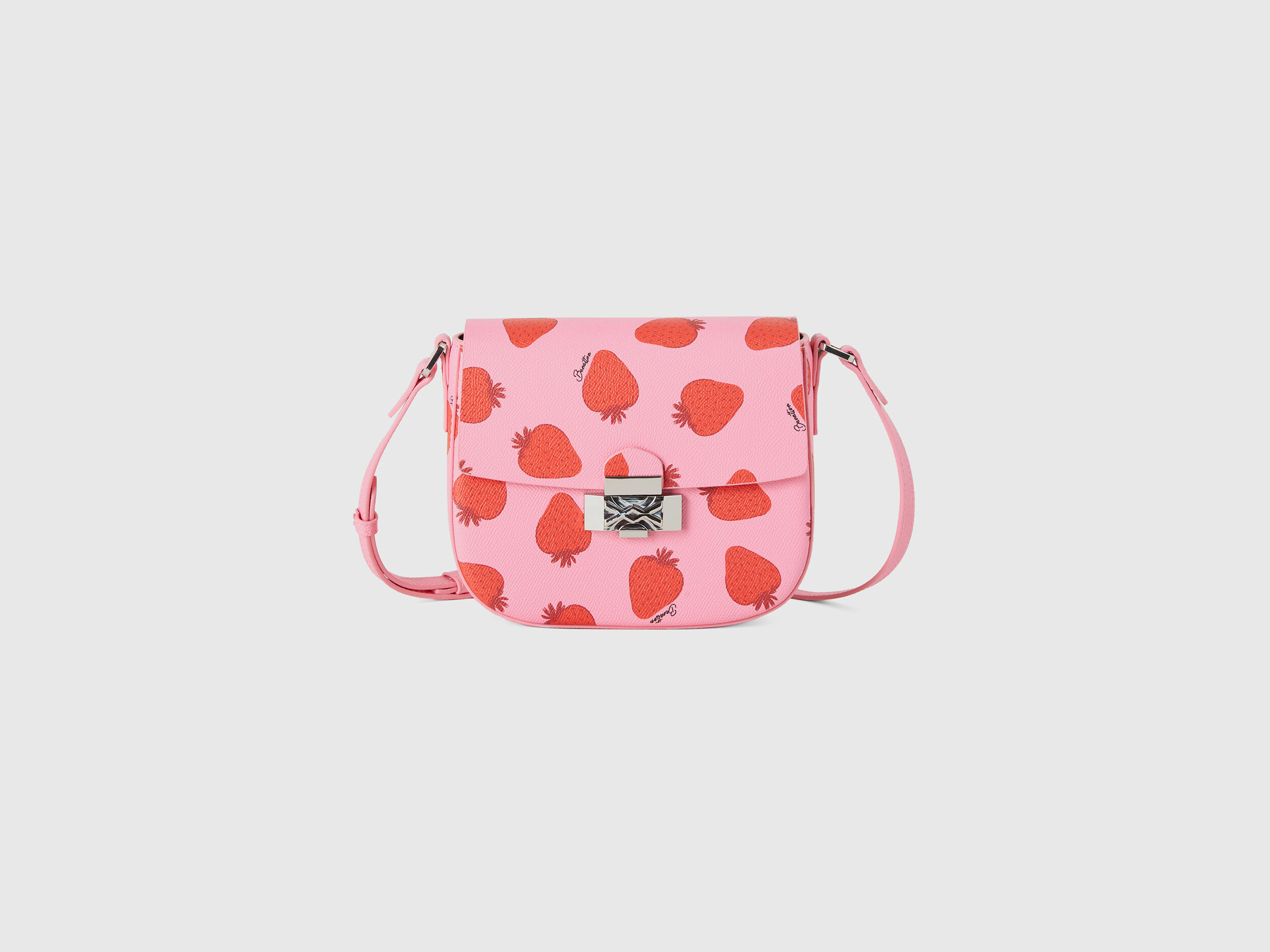 Pink bag with strawberry print Pastel Pink Benetton