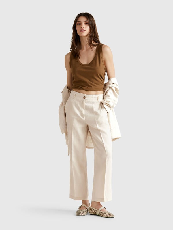 Straight trousers in pure linen Women