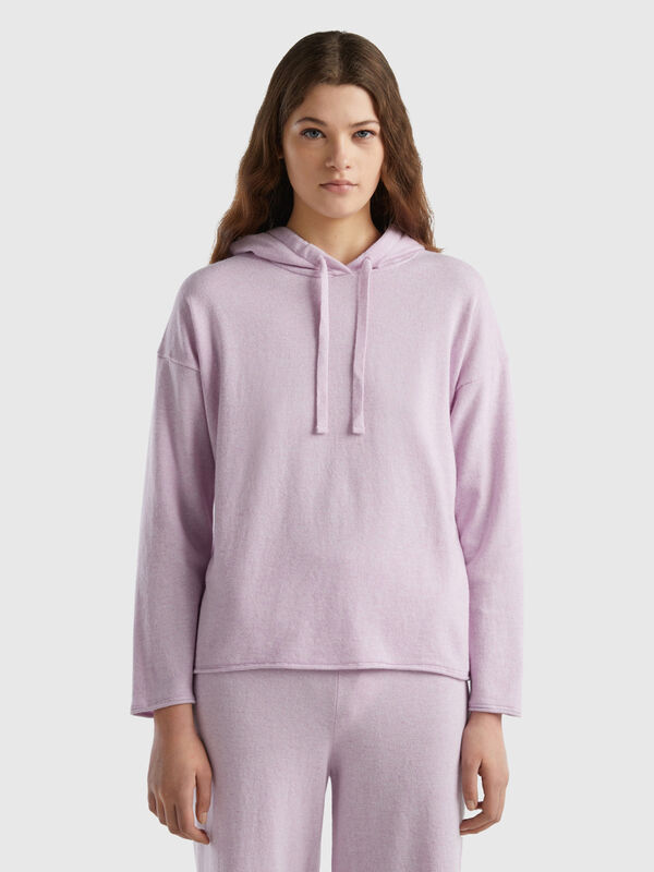 Light lilac cashmere blend sweater with hood Women