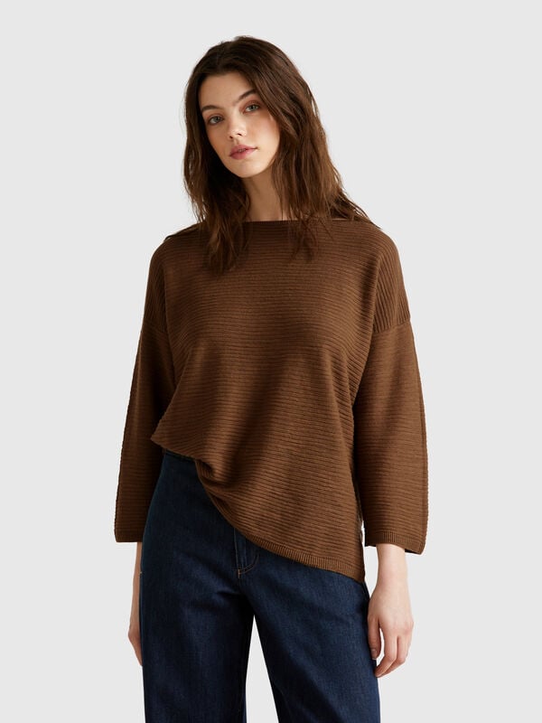 Sweater in linen blend with 3/4 sleeves Women