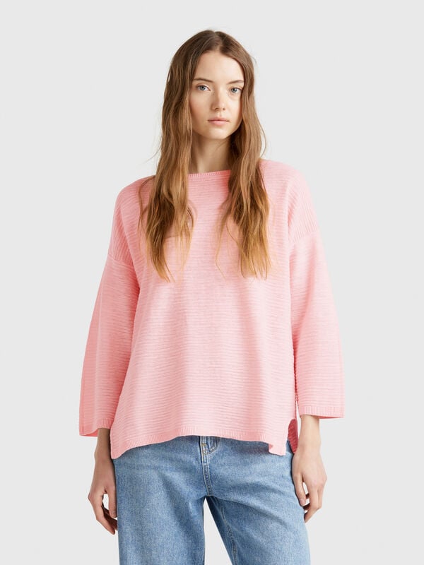 Sweater in linen blend with 3/4 sleeves Women