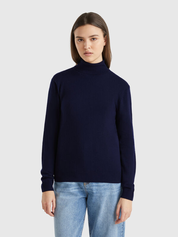 Midnight blue turtleneck sweater in pure Merino wool Women