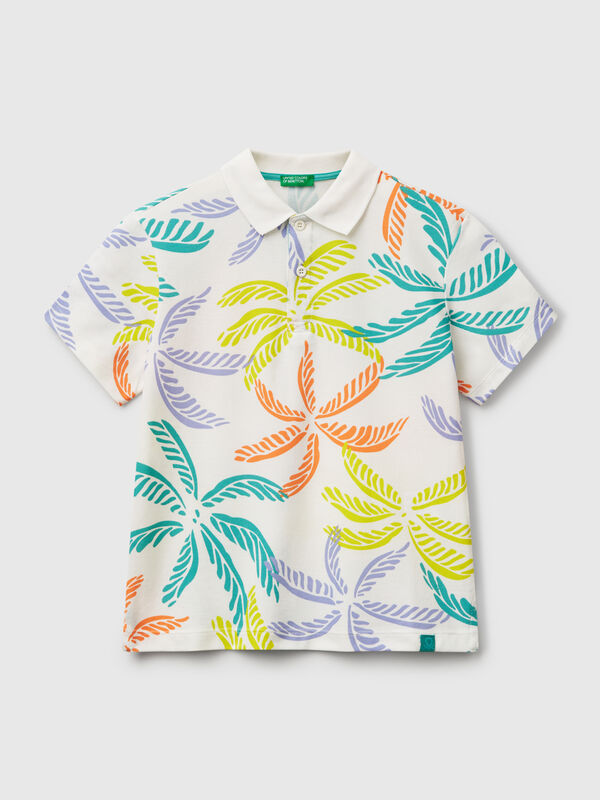 White polo with tropical print Junior Boy