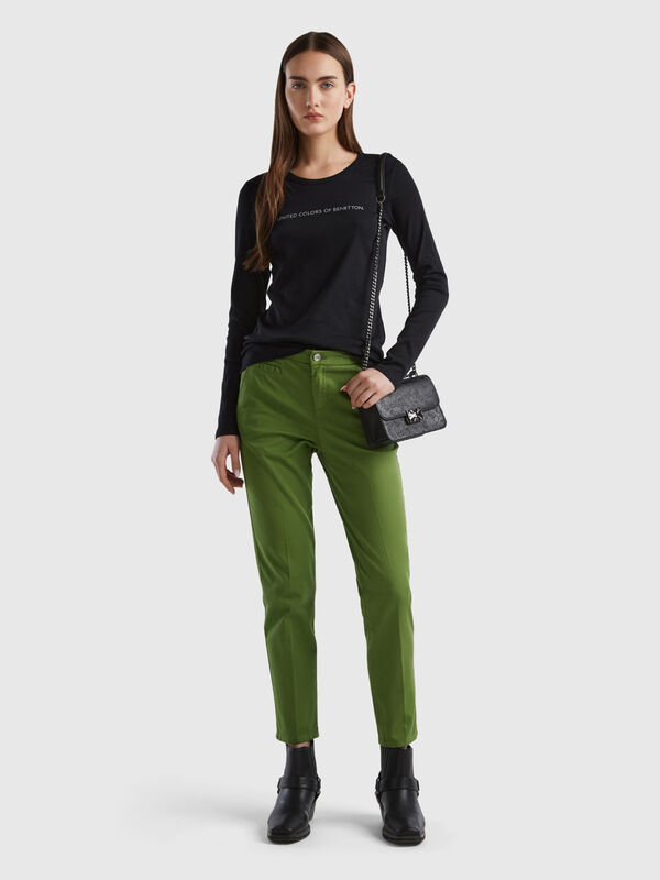 Army green slim fit cotton chinos Women