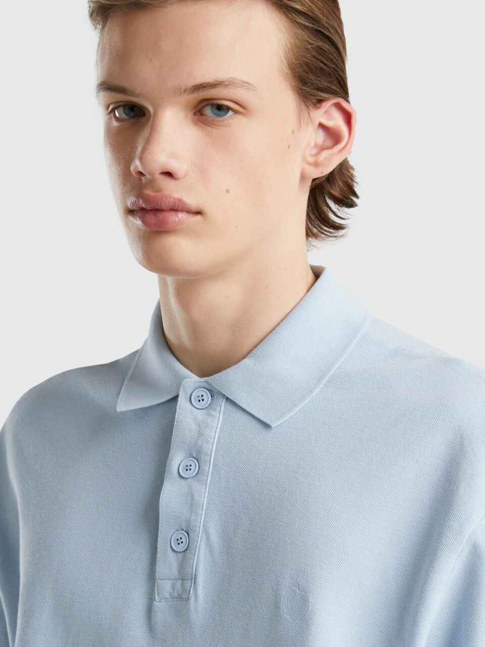 Light blue polo in organic cotton