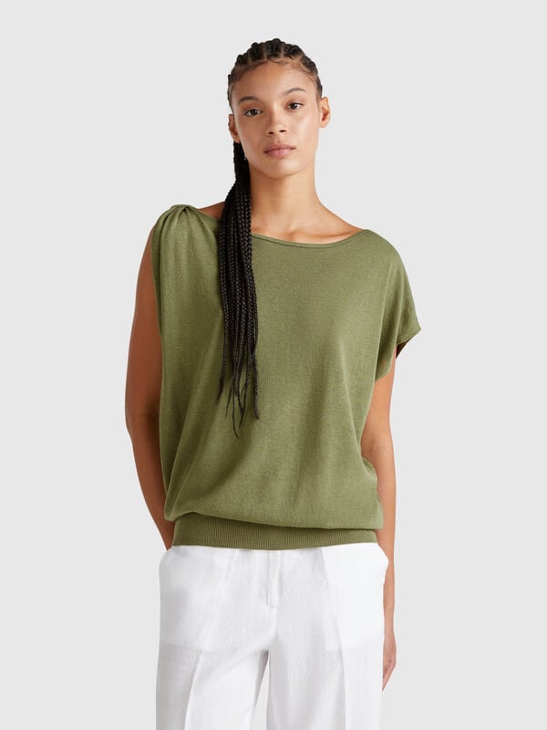 Uneven sweater in linen blend Women