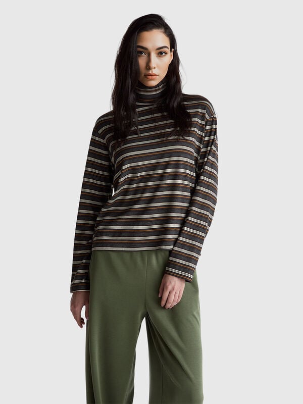 Striped t-shirt with lurex collar Women