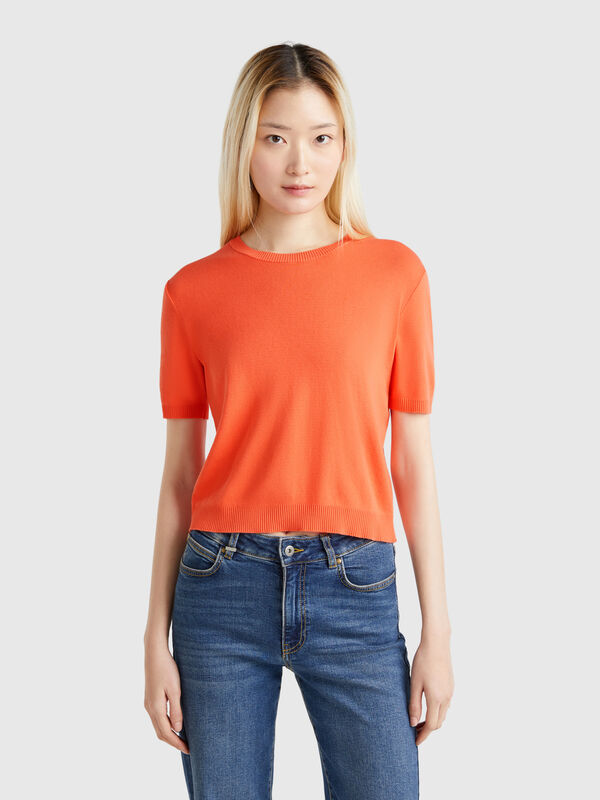 Short sleeve 100% cotton sweater Women
