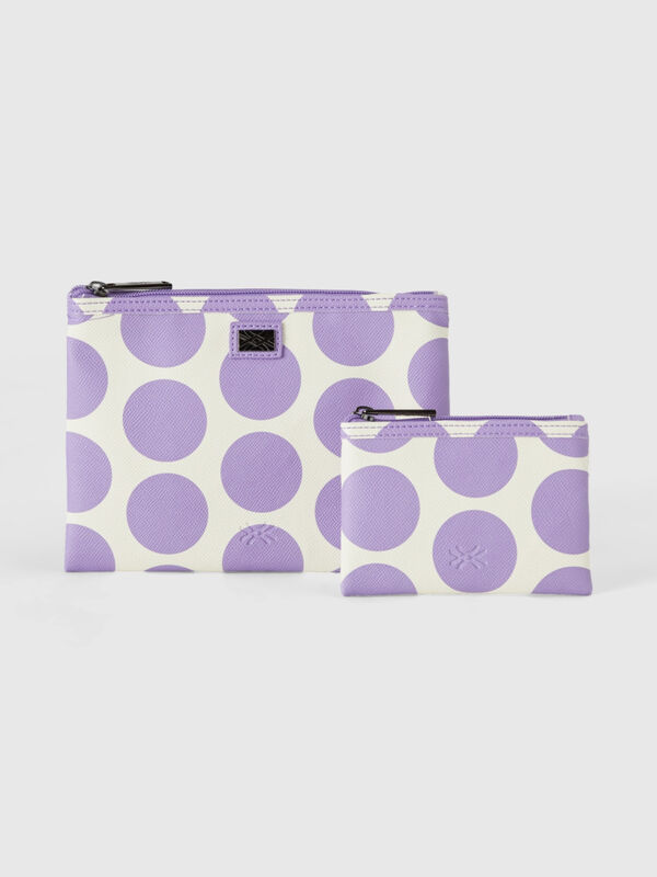 Two white bags with lilac polka dots