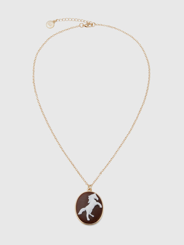 Brown horse cameo necklace Women
