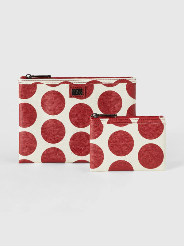 Two white bags with red polka dots