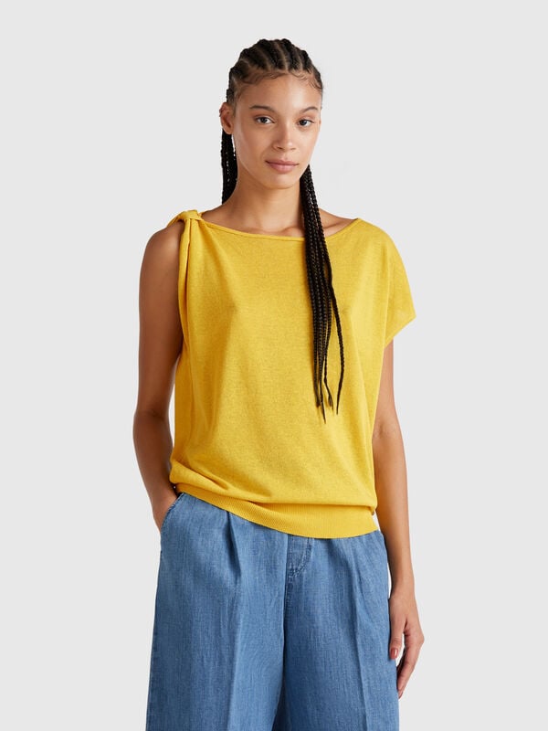 Uneven sweater in linen blend Women