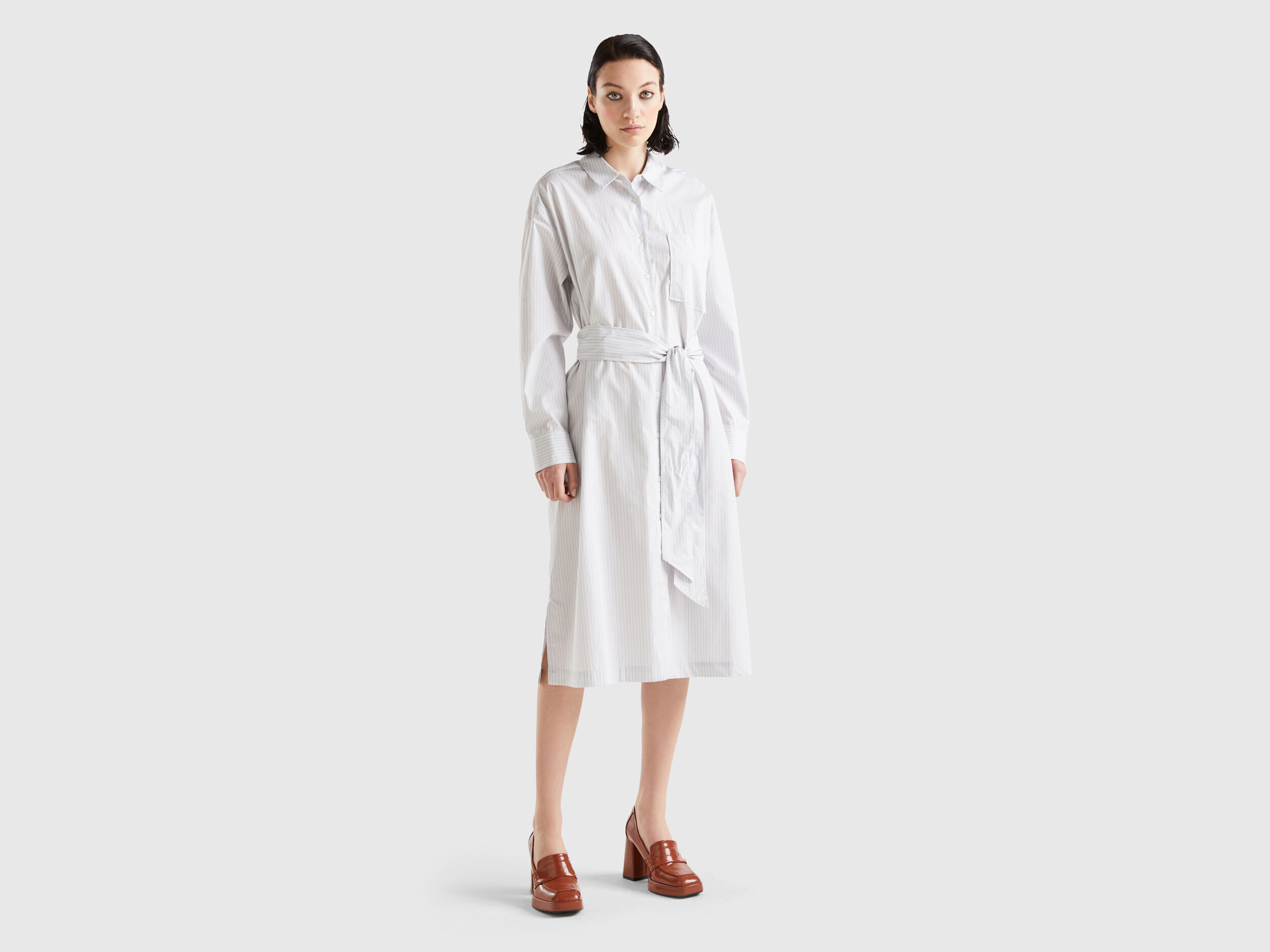 Midi shirt dress with belt White Benetton