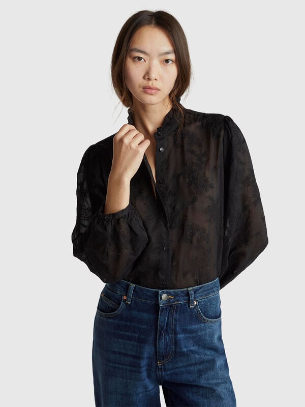 Embroidered blouse with ruffled collar Women