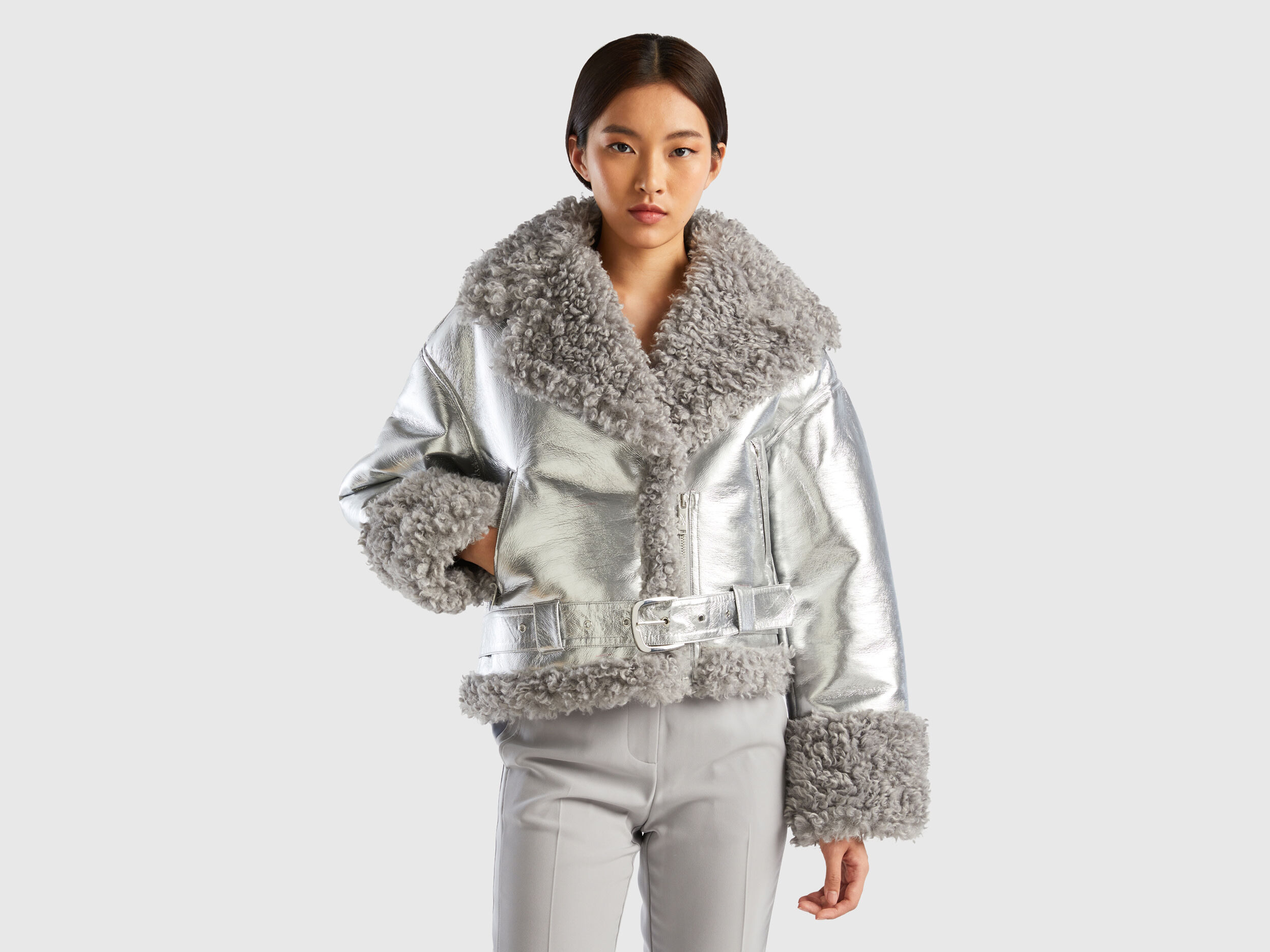Faux fur silver jacket shop