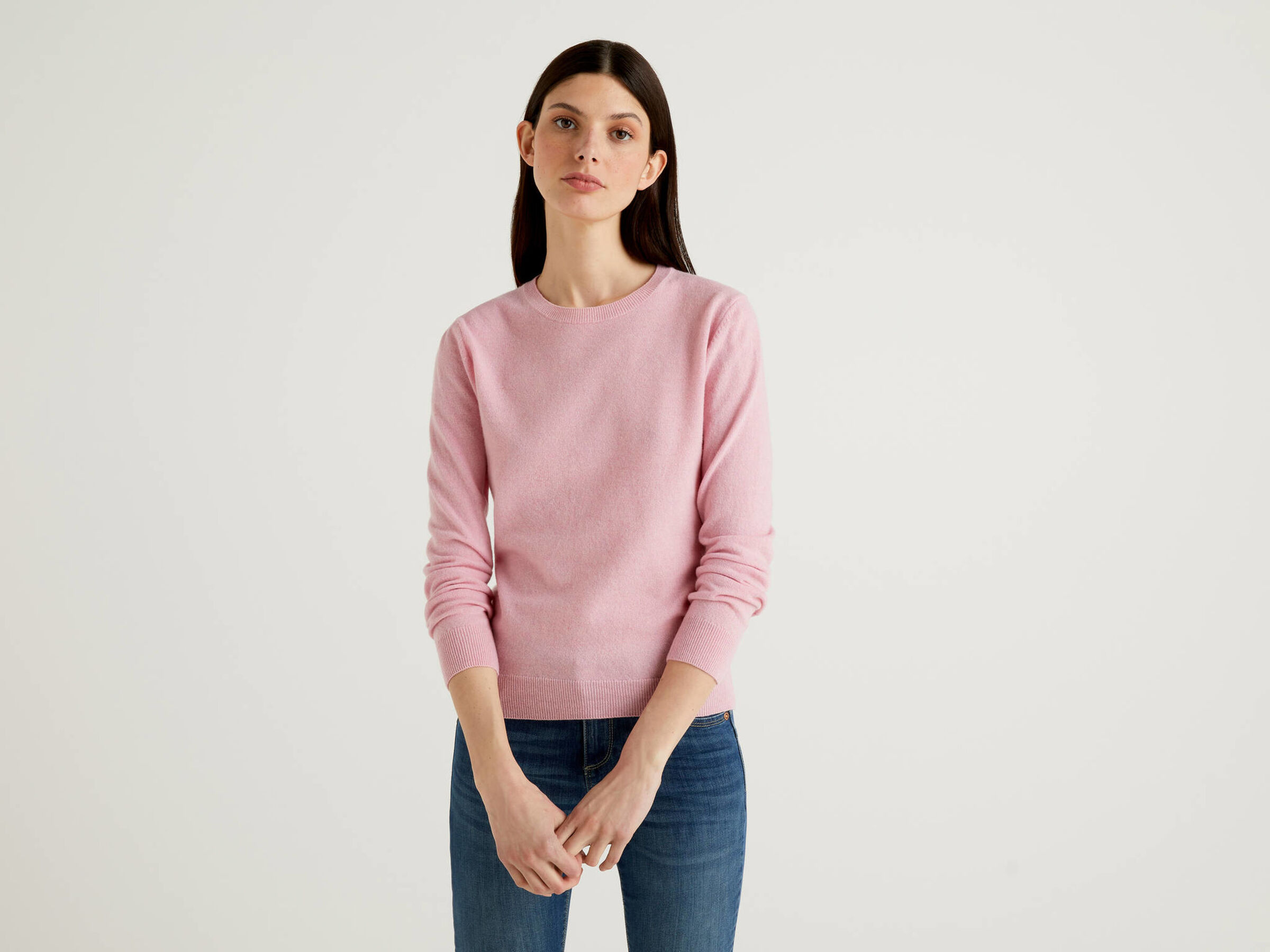 Crew neck sweater in pure virgin wool - Pink | Benetton