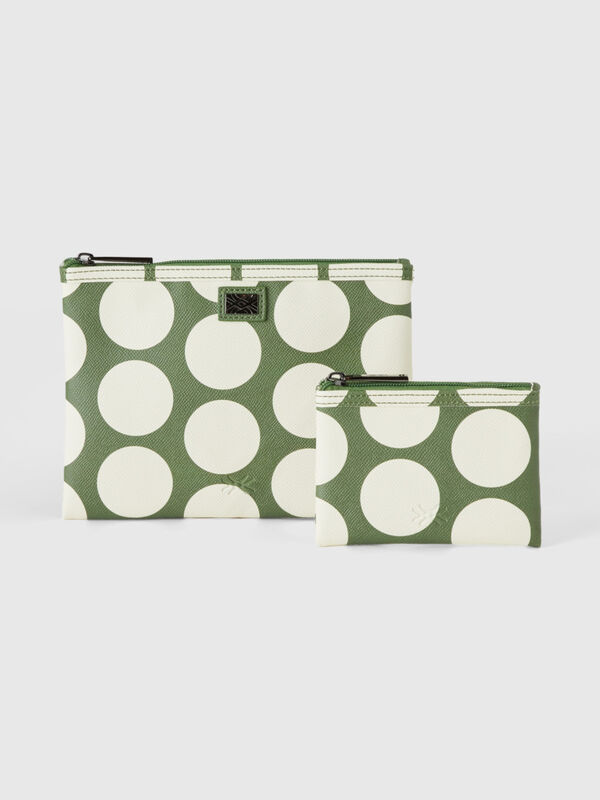 Two green bags with white polka dots